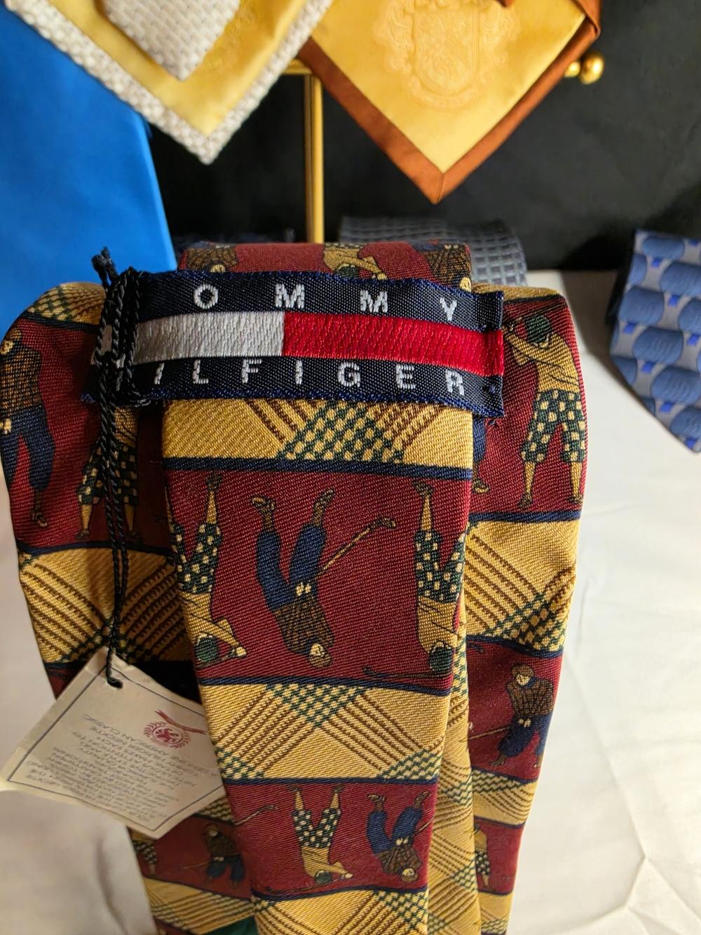 Tommy Hilfiger Men’s Red and Gold Patterned Tie